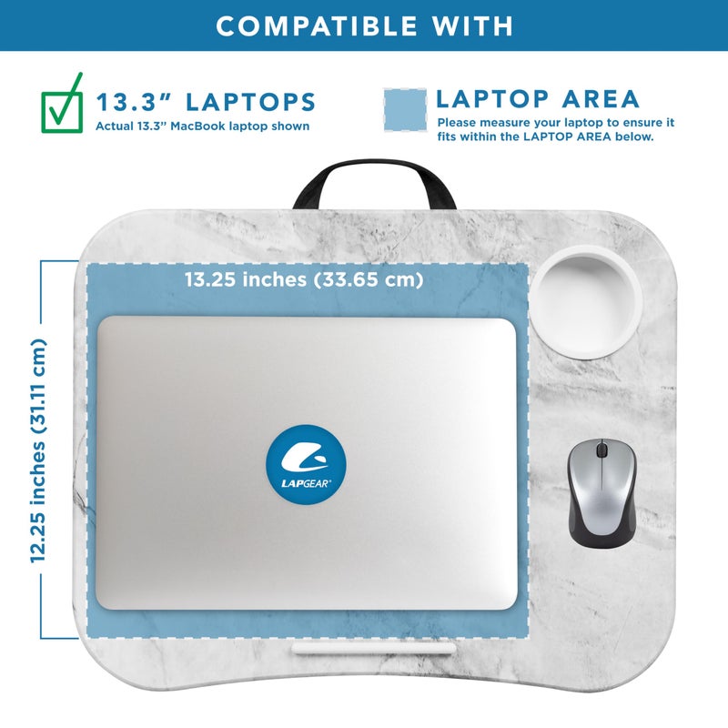 LAPGEAR Cup Holder Lap Desk with Device Ledge - White Marble - Fits up to 14 Inch Laptops - Style No. 46305 - Image 3